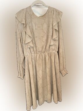 Banana Republic Taupe Ruffle-Trim Sheer Long Sleeve Dress - Fully Lined